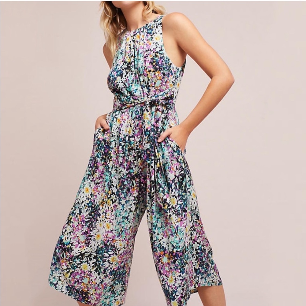Anthropologie Tracy Reese Selena Tie-Waist Floral
Wide Leg Sleeveless Jumpsuit